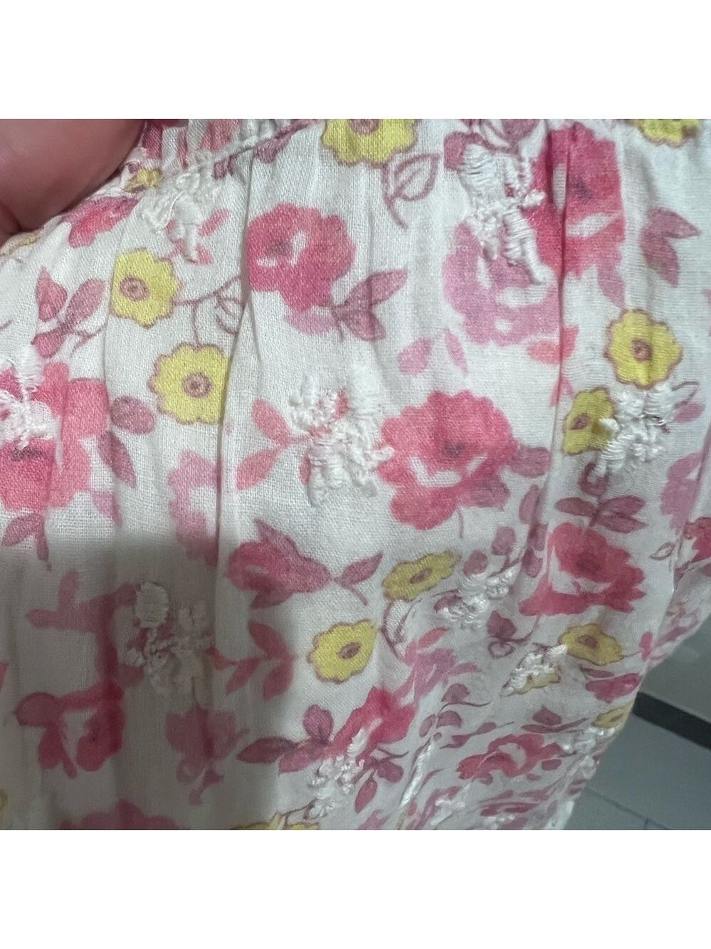 LoveShackFancy Belen Floral Eyelet Mini Dress | Size 8 Pink Yellow Floral - Picture 9 of 9